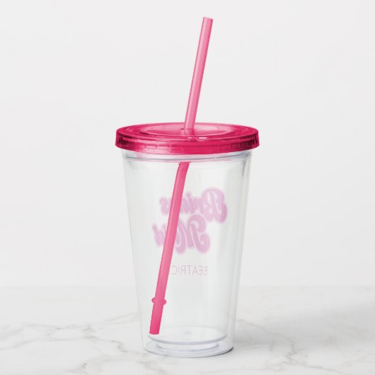 Bruidsmeisje Roze Retro Naam op Maat Acryl Drinkbeker (Achterkant)