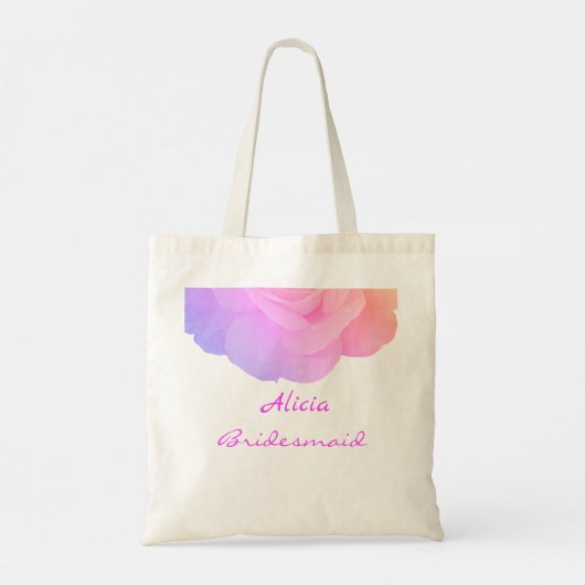 Bruidsmeisje Roze Rose Aangepaste Naam Bloemen Bru Tote Bag (Achterkant)