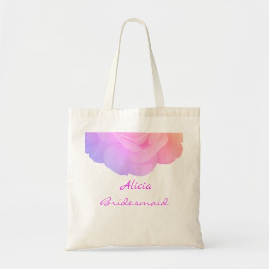 Bruidsmeisje Roze Rose Aangepaste Naam Bloemen Bru Tote Bag (Voorkant)