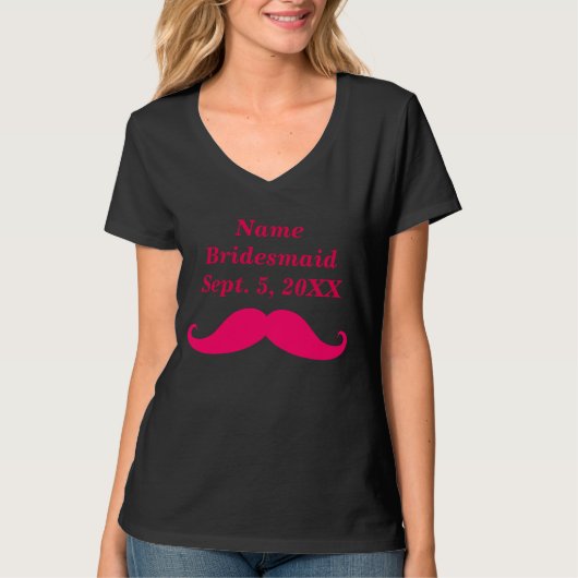 Bruidsmeisje roze snor vrouwen nano v-hals Shirt (Voorkant)