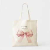 Bruidsmeisje roze strik elegante naam tote bag (Voorkant)