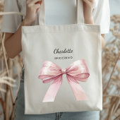 Bruidsmeisje roze strik elegante naam tote bag