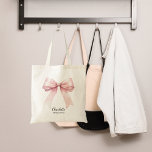 Bruidsmeisje roze strik elegante naam tote bag<br><div class="desc">Versierd met een grote roze boog. Personaliseer en voeg de naam van uw bruidsmeisje toe.</div>