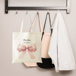 Bruidsmeisje roze strik elegante naam tote bag