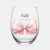 Bruidsmeisje roze strik wijnglas zonder voet (Voorkant)