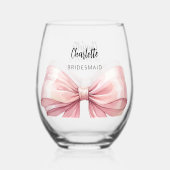 Bruidsmeisje roze strik wijnglas zonder voet (Achterkant)