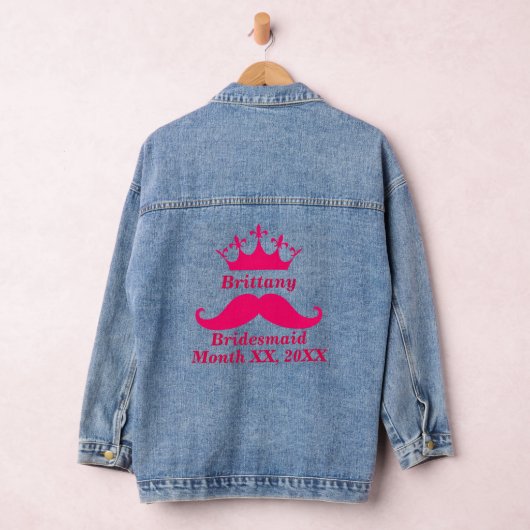 bruidsmeisje roze tiara naam snor datum bruiloft denim jacket (Hangar)