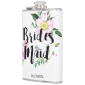 Bruidsmeisje Roze  Waterverf Bloemig Bruidsuitnodi Heupfles (Links)