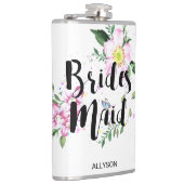 Bruidsmeisje Roze  Waterverf Bloemig Bruidsuitnodi Heupfles (Rechts)