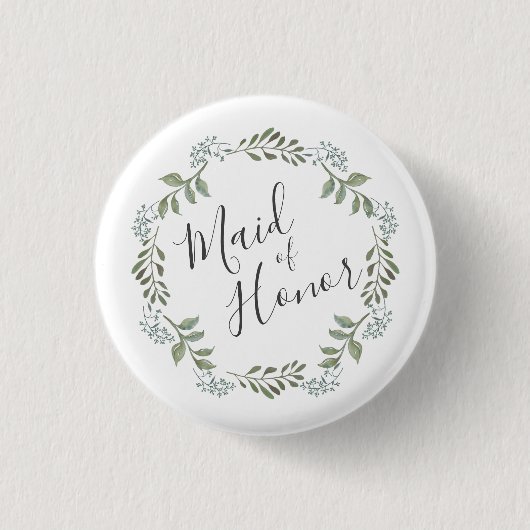 Bruidsmeisje Sage Greenery Krans Ronde Button 3,2 Cm (Voorkant)