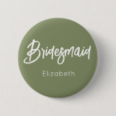 Bruidsmeisje Sage Groen Witte Bruiloft Ronde Button 5,7 Cm (Voorkant)