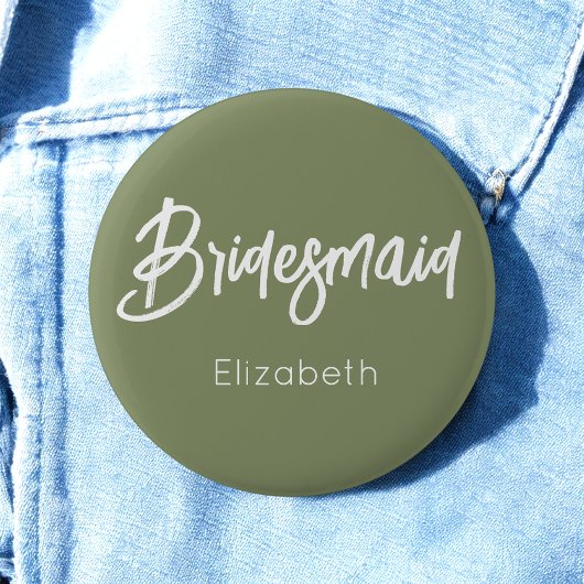 Bruidsmeisje Sage Groen Witte Bruiloft  Ronde Button 5,7 Cm