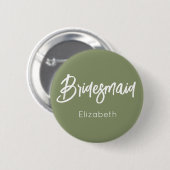 Bruidsmeisje Sage Groen Witte Trouw  Ronde Button 5,7 Cm (Voorkant /achterkant)
