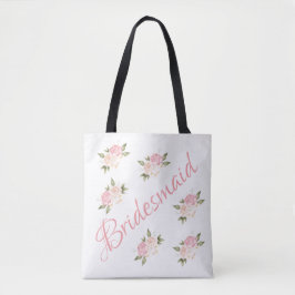Bruidsmeisje Schattig Roze Bloemendecor Schrift Tote Bag