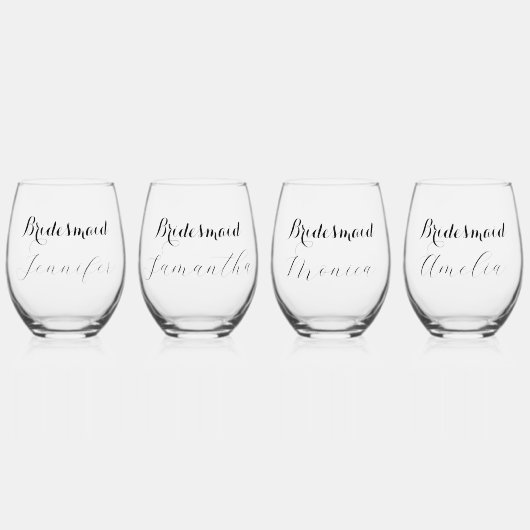 bruidsmeisje script aangepaste naam geschenken bru wijnglas zonder voet (Voorkant)