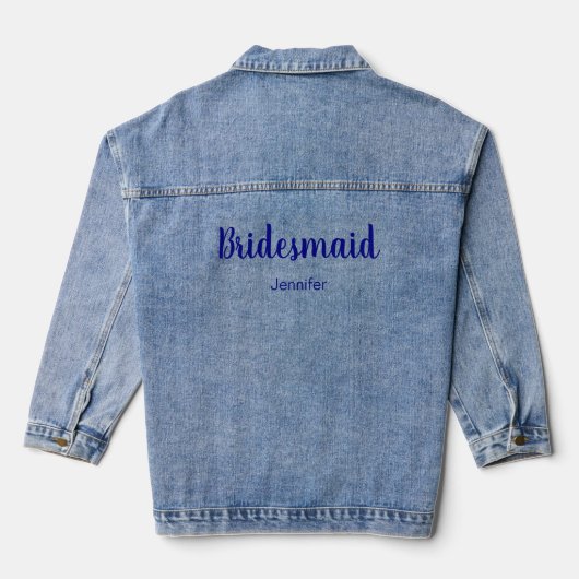 Bruidsmeisje Script Navy Blue Tekst Naam Sjabloon Denim Jacket (Achterkant)