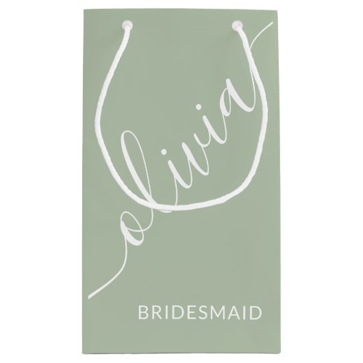 Bruidsmeisje Script Sage Green Minimalist Elegant Klein Cadeauzakje (Achterkant)