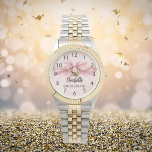Bruidsmeisje strik blush roze naam horloge
