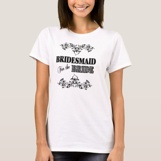 BRUIDSMEISJE T SHIRT - ZWART & WIT BLOEM (Voorkant)