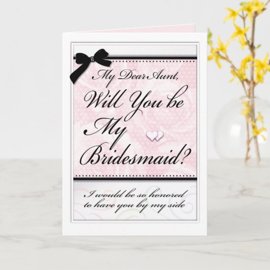Bruidsmeisje Tante Mooie Rozen Roze Harten Werveli Kaart (Gele Bloem)