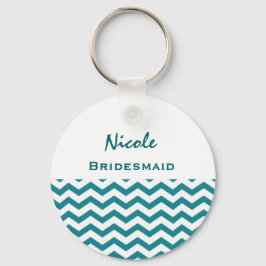 Bruidsmeisje Teal en Witte Chevrons V08 Sleutelhanger
