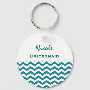 Bruidsmeisje Teal en Witte Chevrons V08 Sleutelhanger