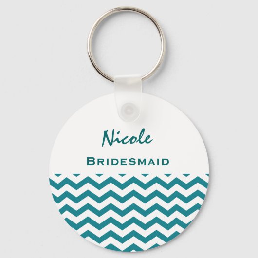 Bruidsmeisje Teal en Witte Chevrons V08 Sleutelhanger (Voorkant)