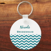 Bruidsmeisje Teal en Witte Chevrons V08 Sleutelhanger (Voorkant)
