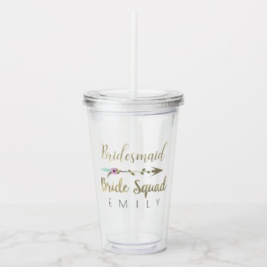 Bruidsmeisje Tribal Bloemen Pijl Goud Bruiloft Acryl Drinkbeker (Voorkant)