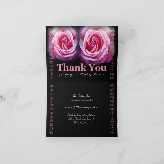 Bruidsmeisje Trouw Dank Je Roze Rozen Bedankkaart (Binnen)