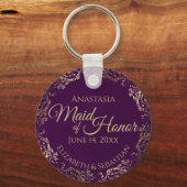 Bruidsmeisje Trouwcadeau Pruim Paars & Goud Sleutelhanger (Voorkant)