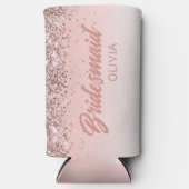 Bruidsmeisje Trouwroos Gouden Glitter Schrift Seltzer Blikjeskoeler (Voorkant)