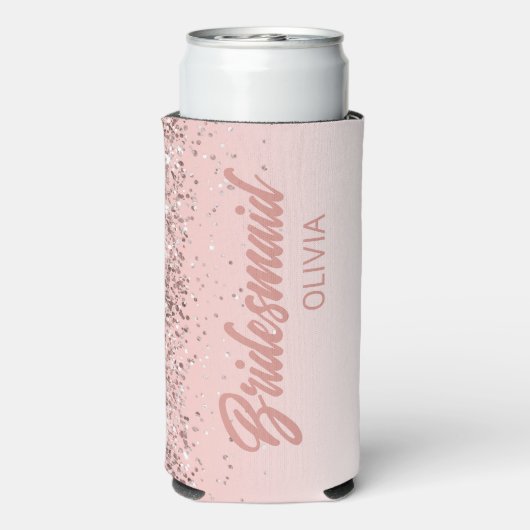 Bruidsmeisje Trouwroos Gouden Glitter Script Seltzer Blikjeskoeler (Seltzer Achterkant)