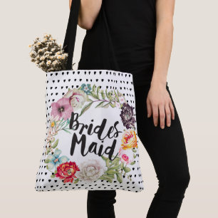 Bruidsmeisje typografie waterverf roos krans tote bag