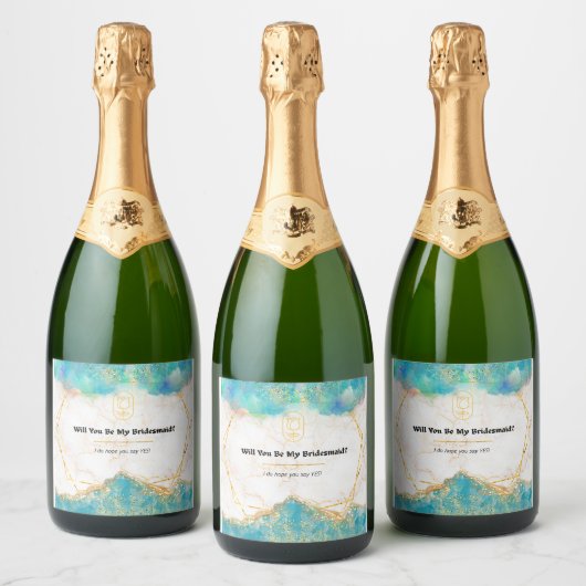 Bruidsmeisje uitnodiging Bubbly Champagne Prosecco Sparkling Wijnetiket (Flessen)