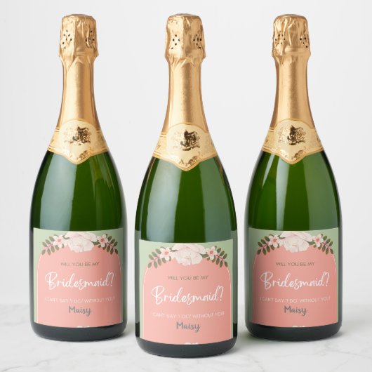 Bruidsmeisje uitnodiging Bubbly Champagne Prosecco Sparkling Wijnetiket (Flessen)
