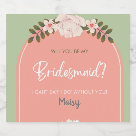 Bruidsmeisje uitnodiging Bubbly Champagne Prosecco Sparkling Wijnetiket (Enkel label)