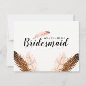 Bruidsmeisje uitnodiging met waterverf veer (Voorkant)