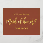 Bruidsmeisje van eer bruine terracotta huwelijksaa folie uitnodiging (Voorkant)