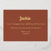 Bruidsmeisje van eer bruine terracotta huwelijksaa folie uitnodiging (Achterkant)