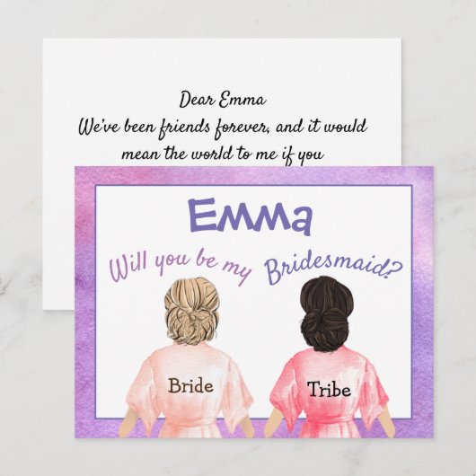 Bruidsmeisje verzoek / meisjes gewaden van achter  uitnodiging briefkaart (Voorkant / Achterkant)