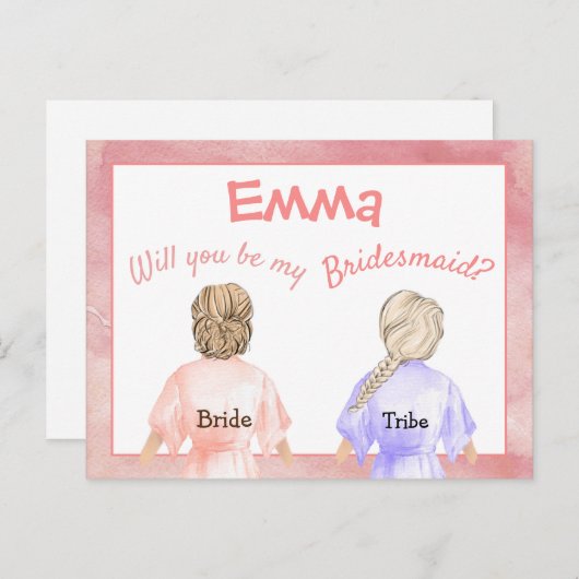 Bruidsmeisje verzoek/Meisjes in badjassen Achteraa Uitnodiging Briefkaart (Voorkant / Achterkant)