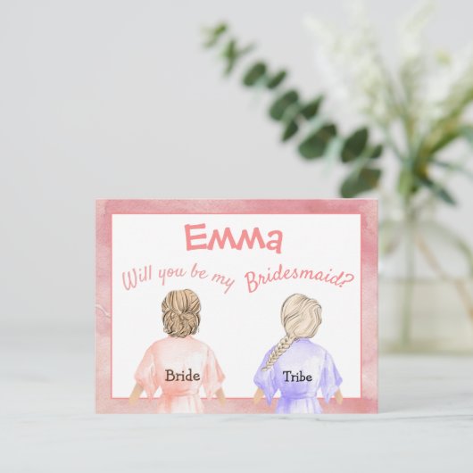 Bruidsmeisje verzoek/Meisjes in badjassen Achteraa Uitnodiging Briefkaart (Staand voorkant)