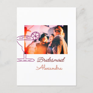 Bruidsmeisje voeg foto naam cocktailglas koraal briefkaart