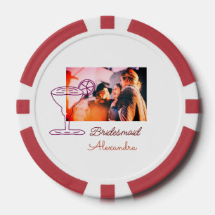Bruidsmeisje voeg foto naam cocktailglas koraal poker chips