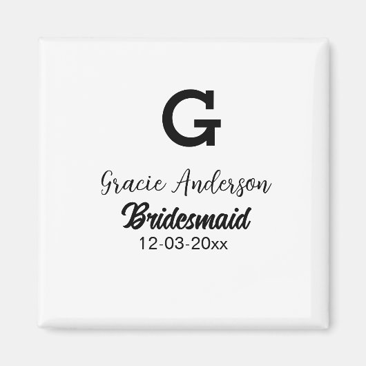 Bruidsmeisje voeg naam monogram eenvoudig minimaal magneet (Voorkant)