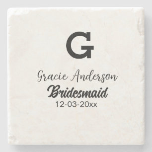 Bruidsmeisje voeg naam monogram eenvoudig minimaal stenen onderzetter