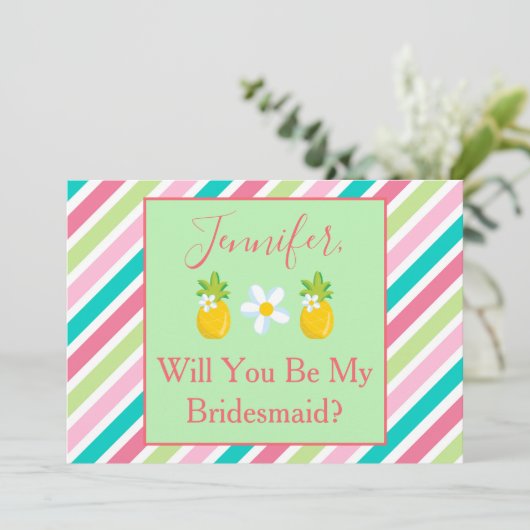 bruidsmeisje voorstel ananas thema kaart (Staand voorkant)