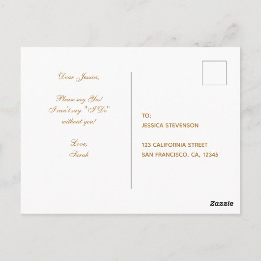 Bruidsmeisje voorstel Elegant  goud Bourgogne Briefkaart (Achterkant)