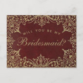 Bruidsmeisje voorstel Elegant  goud Bourgogne Briefkaart (Voorkant)